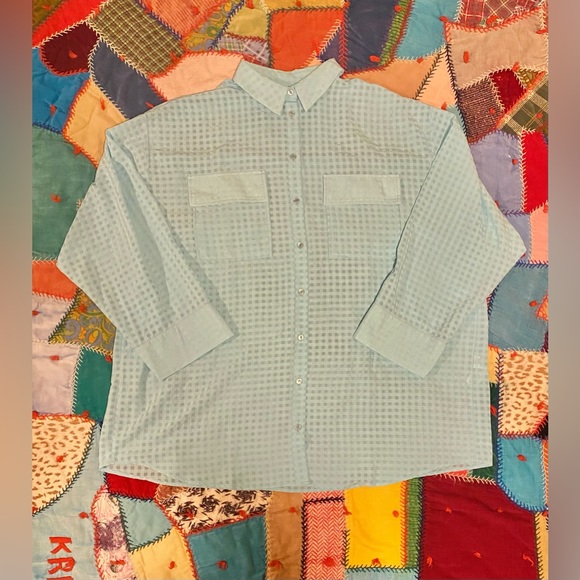 New - ASOS DESIGN - oversized shirt with wide cuff in light blue gingham - Picture 3 of 6